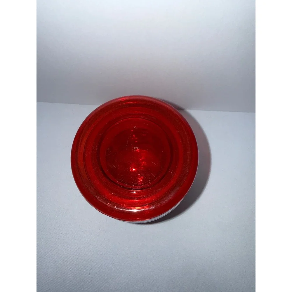 Vintage Red Orange Polka Dot Snowflake Glass Canister Jar with Red Lid 6in